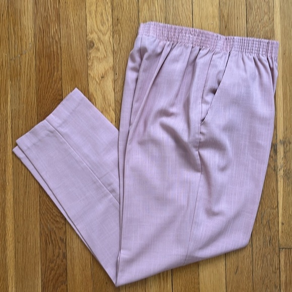 Vintage Dusty Rose Pink Elastic Waist Pleated Easy Summer Pants Trousers - Picture 4 of 12